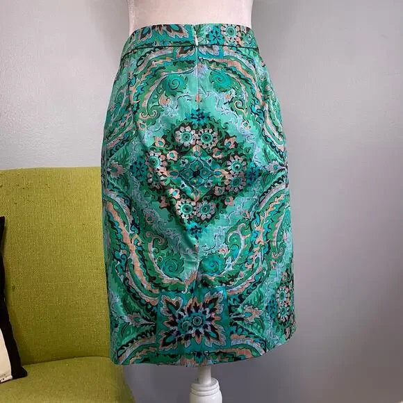 J Crew Green Medallion Cotton The Pencil Straight Skirt 2 - Picture 5 of 5